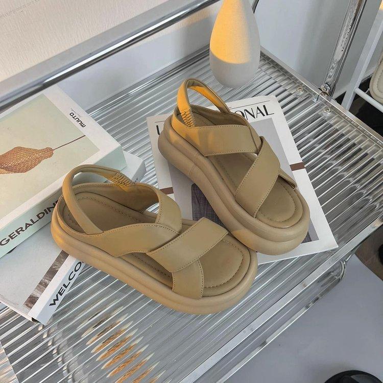 2025 Summer New Elastic Open-toed Sandals Platform-soled Foot Cover Sports Sandals Versatile One-word Beach Sandals