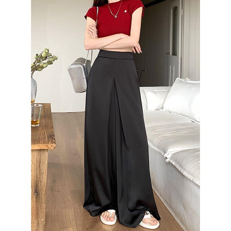 Kumikumi Fancy Satin Casual Pants Loose Pants Women's Clothing Fall Drape High Waist Straight-Leg Pants Mop Pants