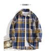 Men Casual Loose Long Sleeve Plaid Hong Kong Style Shirt