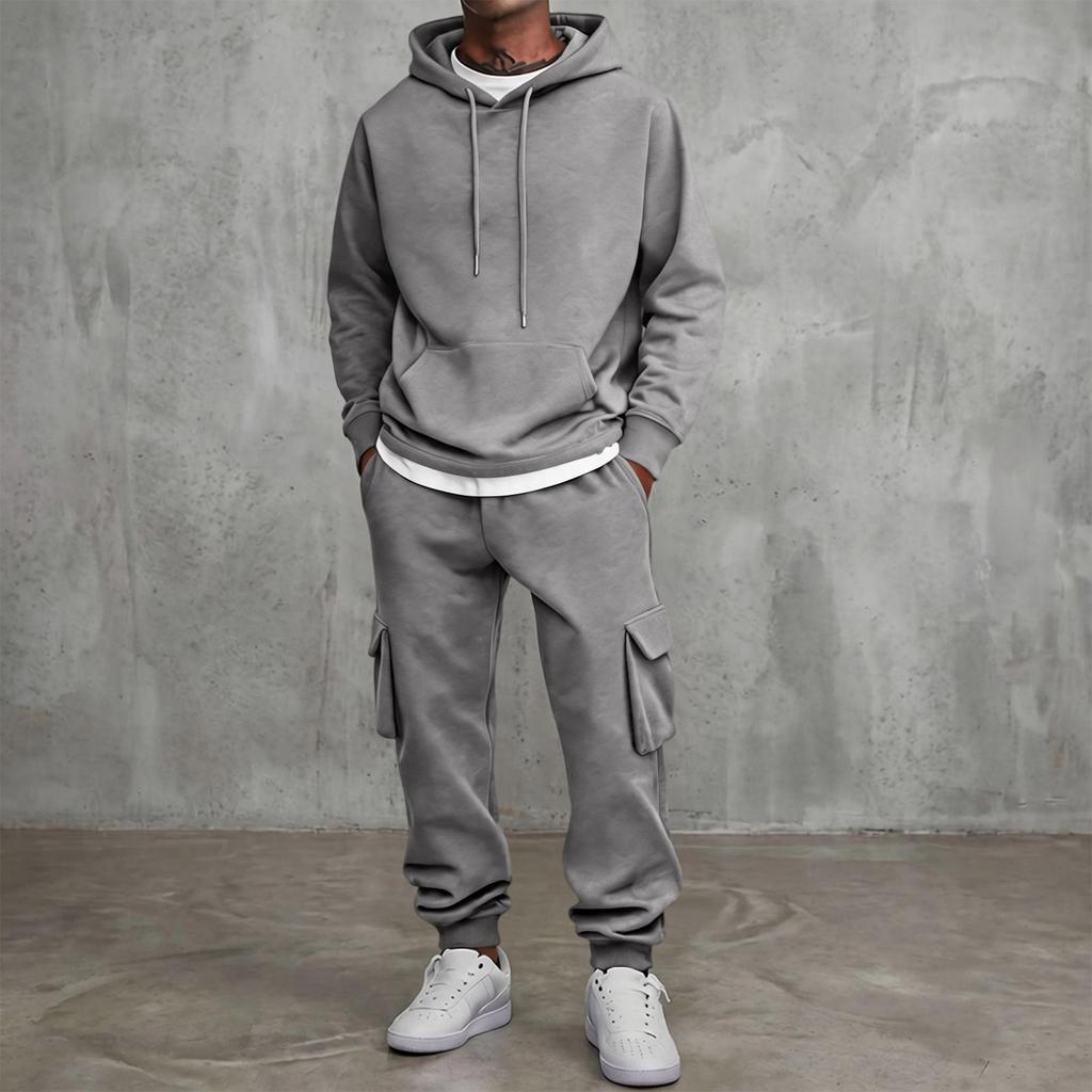 Men's 2-Piece Zip-Up Jacket and Cargo Pants Set Color Elastic Waist Tapered Leg Outdoor Casual Sportswear