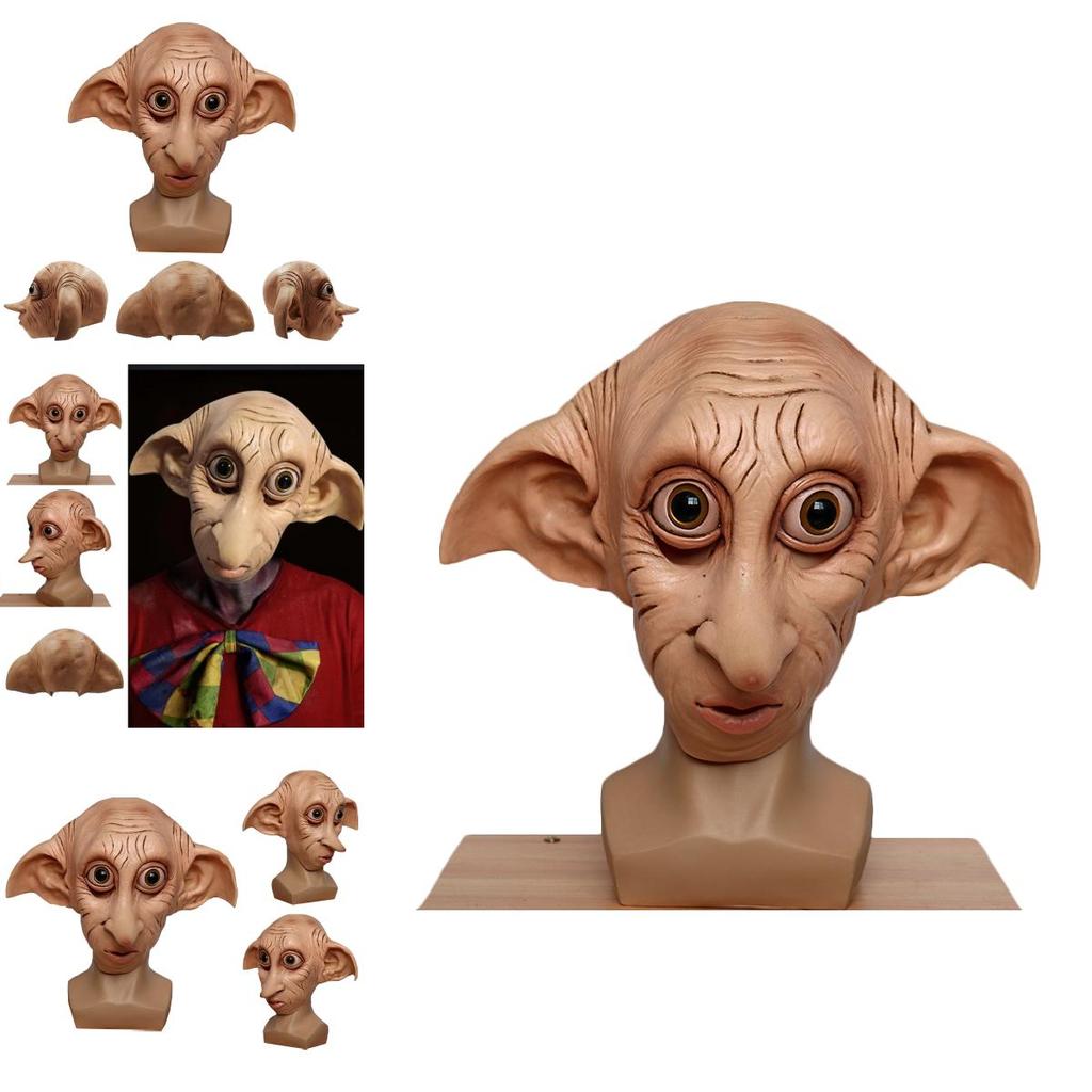 Máscara Realista Cosplay Elfo Dobby Fantasia de Halloween Adereço de Chapéu Marrom Látex Estilo Animal