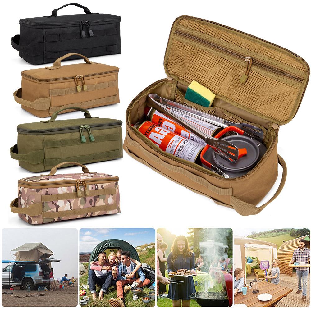 Large Capacity Tactical Camping Storage Bag with Handle Camping Cookware Organizer Double Zippers for Camping Hiking Travel