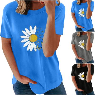 Γυναικεία μόδα για ενήλικες, στρογγυλή λαιμόκοψη, κοντομάνικο μπλουζάκι με στάμπες φαρδύ κοντό