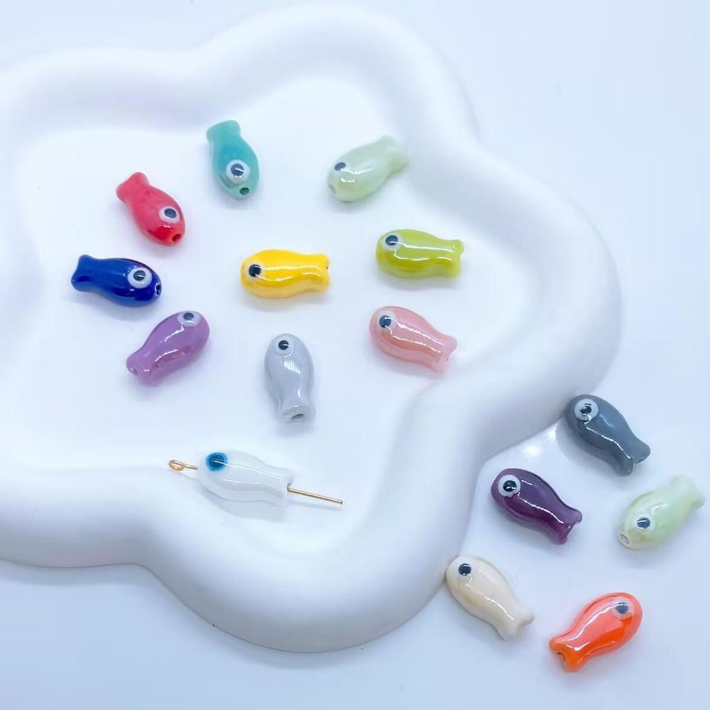 Hand-Painted Small Fish Eye Ceramic Beads for DIY Necklaces & Bracelets