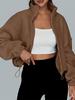 Women Solid Color Velvet Sporty Casual Coat Top Stand Collar Zipper Sweatshirt