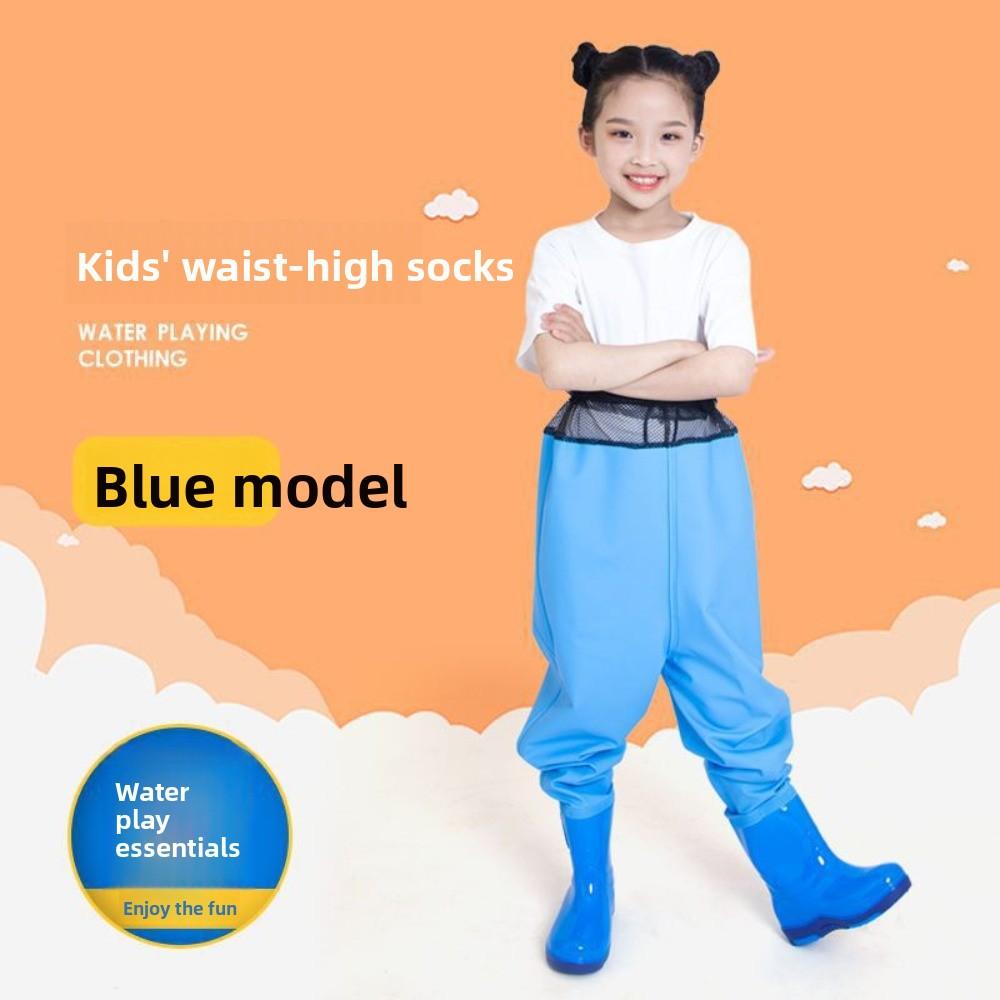 PVC Children Rain Pants Boots Half-Body Pants with Rain Boots Children Raincoat Jumpsuit  Fishing