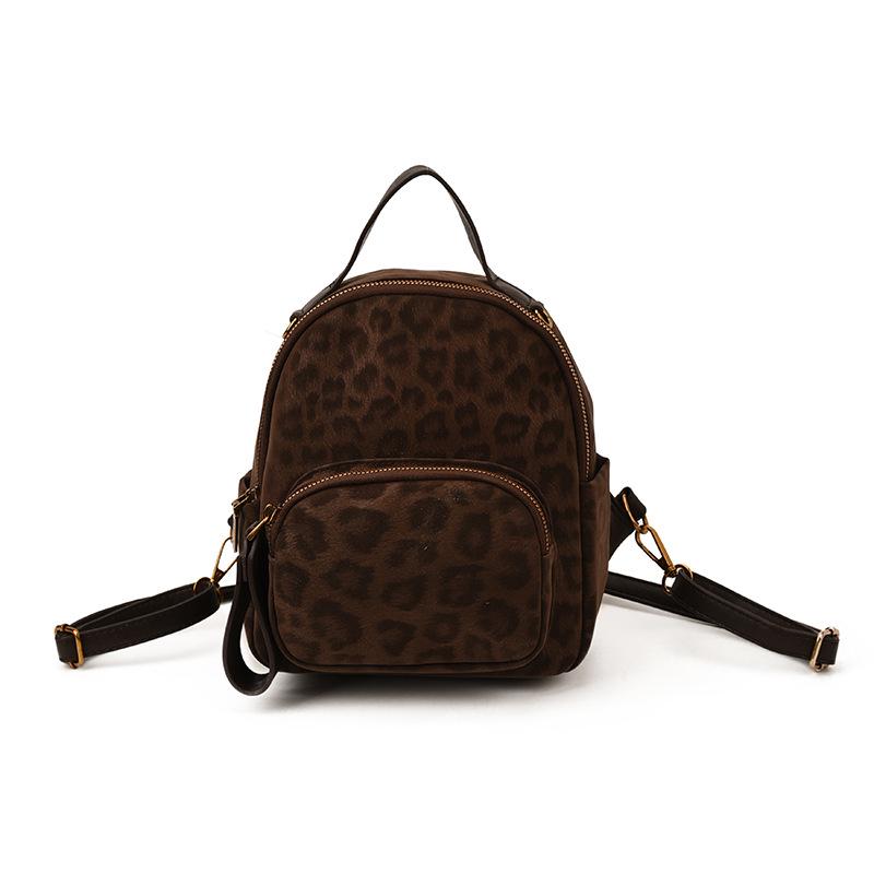 2025 Autumn/Winter Leopard Print Women's Retro Schoolbag: Large Capacity European & American Backpack for Students & Casual Travel