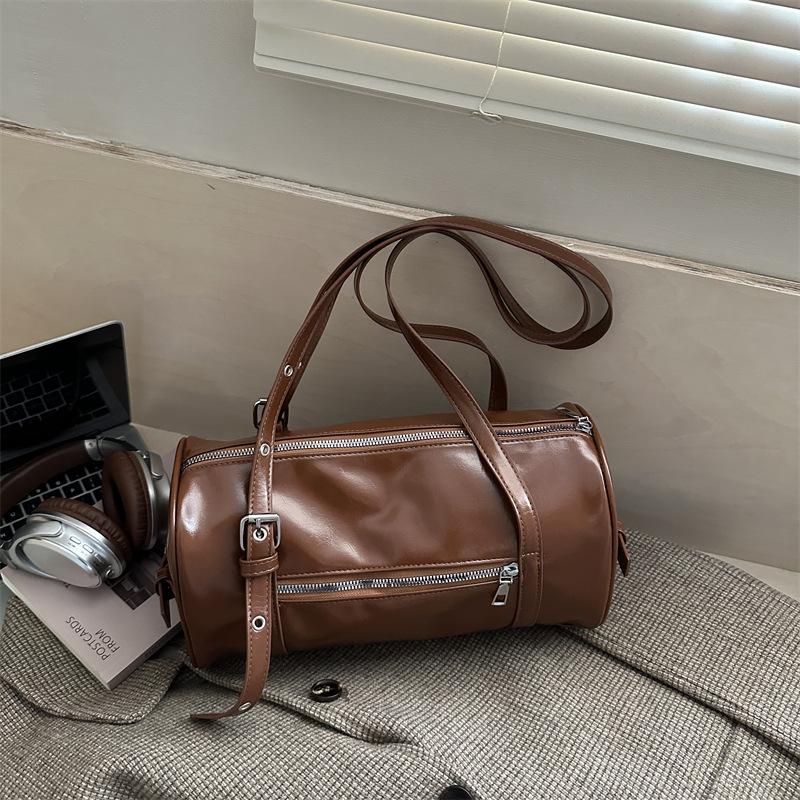 Vintage Solid Color Women Pu Shoulder Bags Large Capacity Ladies Handbags Versatile Belt Design Textured Female Crossbody Tote