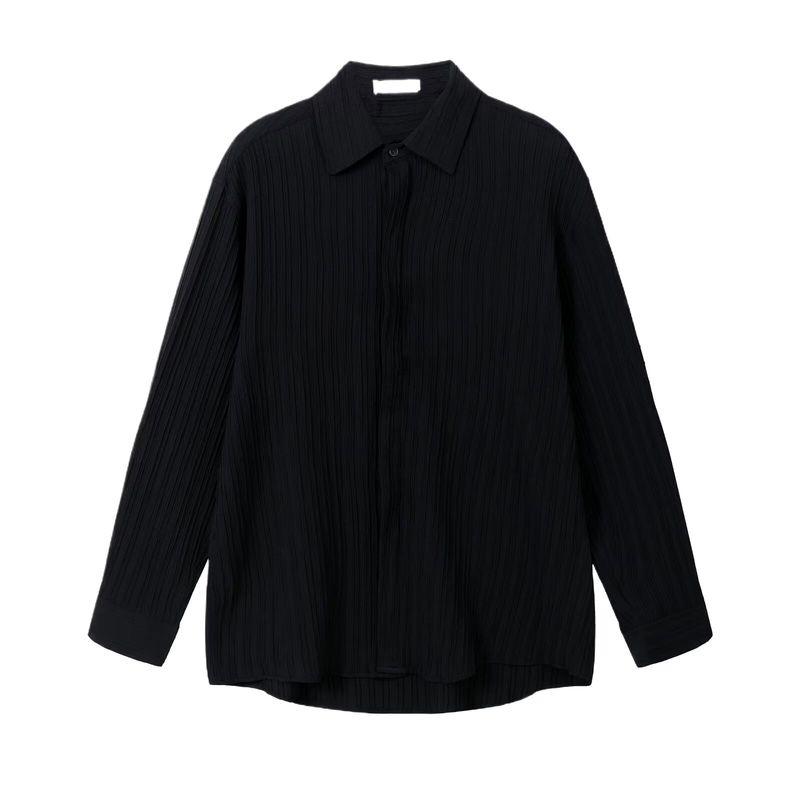 Textured Top, Korean Style Loose Casual Long-Sleeved Shirt, Men's Trendy and Handsome Striped No-Iron Shirt for Autumn