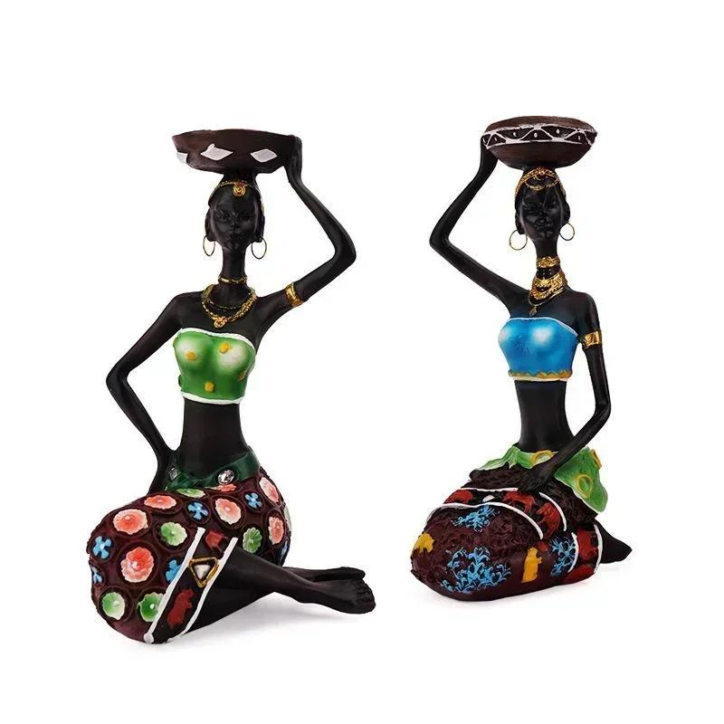 Candle Holder African Womens 8.5 Inch Decorative Table Decoration Dining Room Candle Holder Sculpture Resin Candle Holder Retro