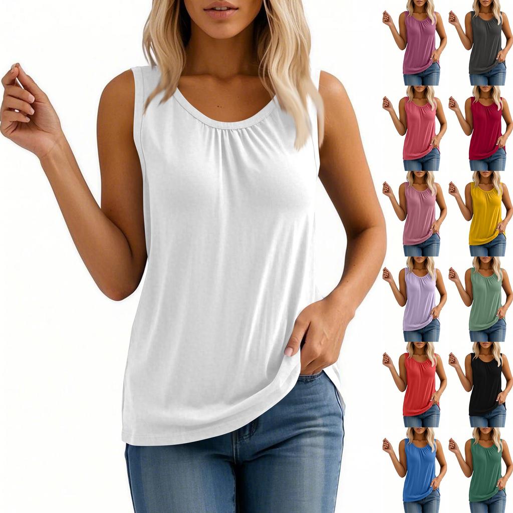 Modisches, lockeres, einfarbiges, ärmelloses Tanktop mit Rundhalsausschnitt für Damen
