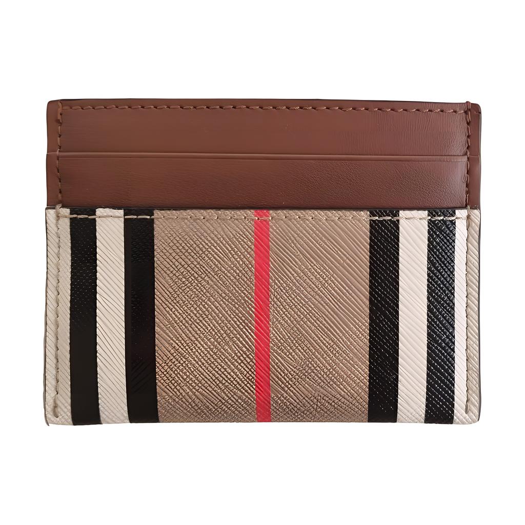 Burberry Classic Stripe Design Leather And Cotton Card Holder Men Accessories Light-Brown 80730701