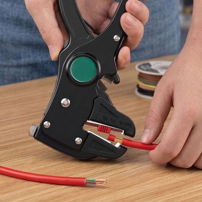 Wire Stripper and Cutter with Adjustable Insulation Length and Tension, Manual Hand Tool with a Stripping Jaw and Separate Steel Cutter