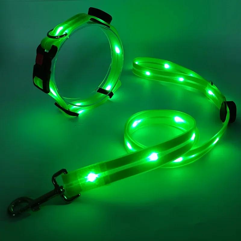 Nighttime Luminous Collar and Traction Rope Pet Collar with Nylon Webbing Dog Leash with Night To Prevent Getting Lost Cat Chain