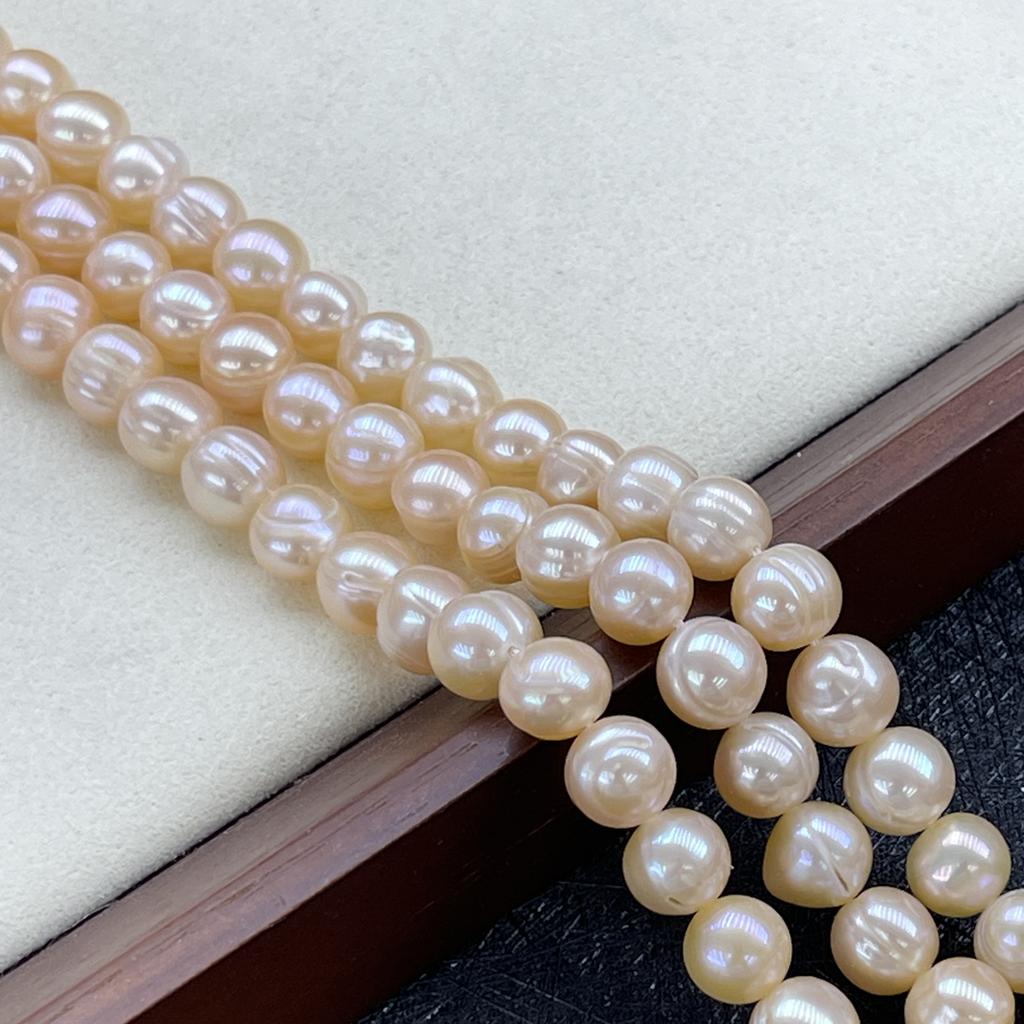 1String, White Pink Purple Natural Freshwater Pearls, Handmade Near Round Beads for Jewelry Making DIY Crafts (Beads 9-10mm, Length 36cm)