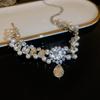 Elegant Rhinestone Flower Tassel Necklace for Women - Stylish Geometric Water Drop Design