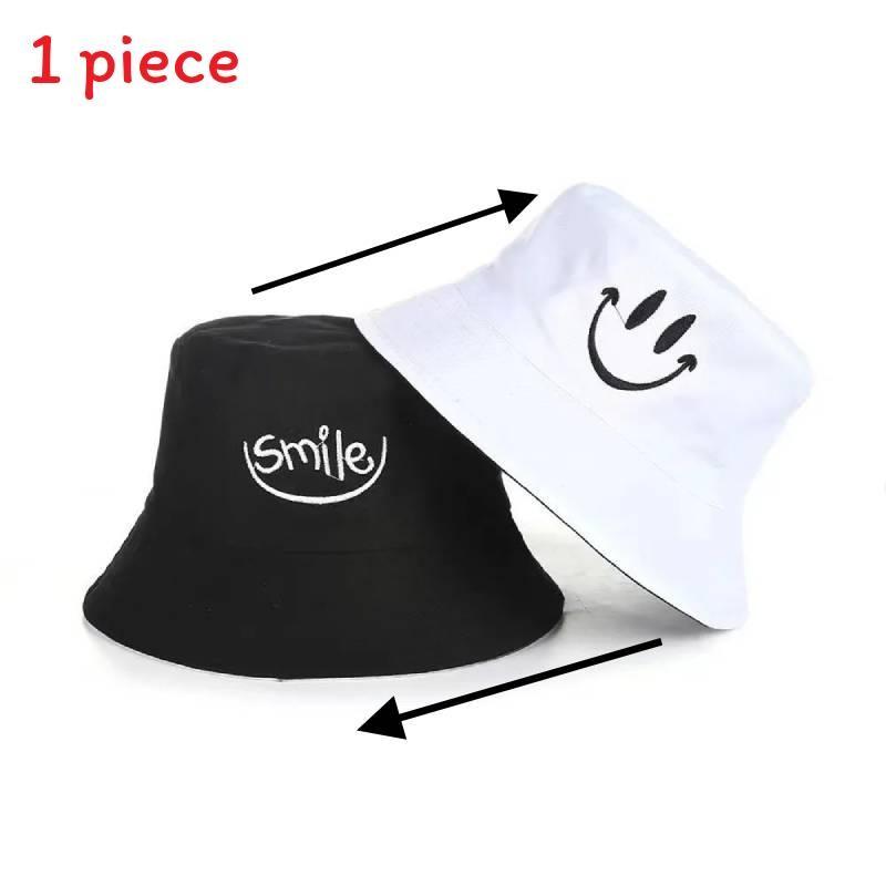 Embroidery Letters Smile Double Sided Fisherman Hat Spring Summer Protection Sun