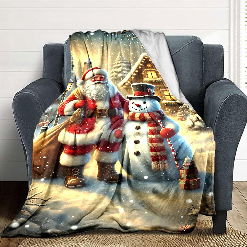 1pc Santa Claus Snowman Blanket Lightweight Flannel Throw for Sofa Bed Travel Camping Livingroom Office Couch Chair