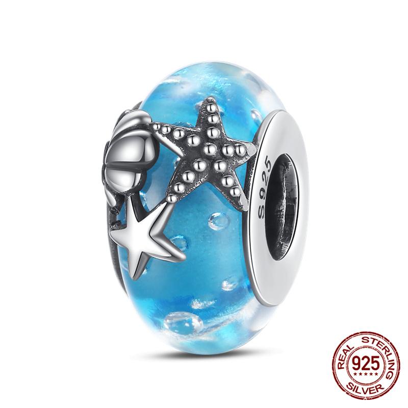 Compatible With Charm Bead Charms Ideal For Authentic Bracelets With 3mm Bracelets Diy Sea Blue Glass Bead Charms Copper Jewellery Making Ideal For Wo