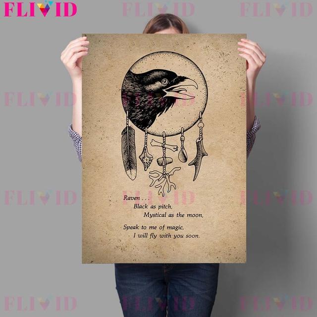 Animal Wizardry Magic Wall Art Oil Painting Totem Faith Retro Poster Crow and Wolf Art