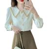 Doll Collar Chiffon Blouse for Women, New Spring and Autumn 2026 Fashionable and Stylish Lace Base Shirt