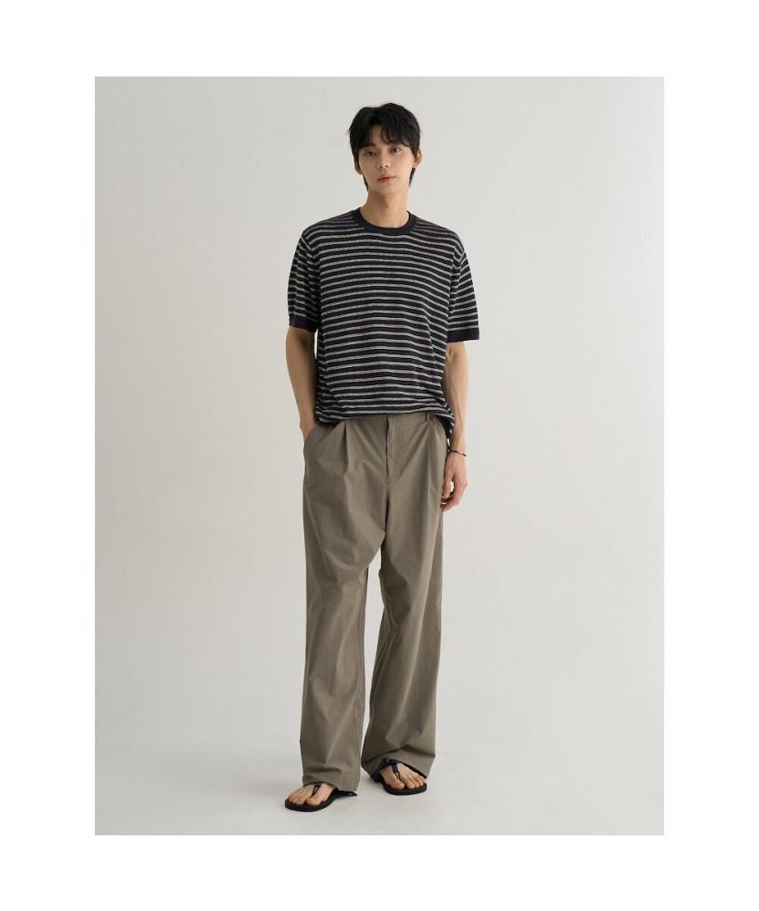 8SECONDS Lightweight Wide Pintuck Crispy Cotton Elastic Waist Pants Beige
