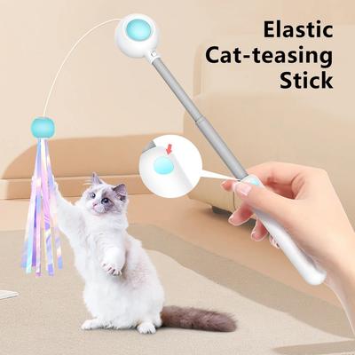 Cat Toys Cat Teaser Stick Freely Retractable and Replaceable Feather Toy Head Small and Flexible Cats Mint Pet Supplies