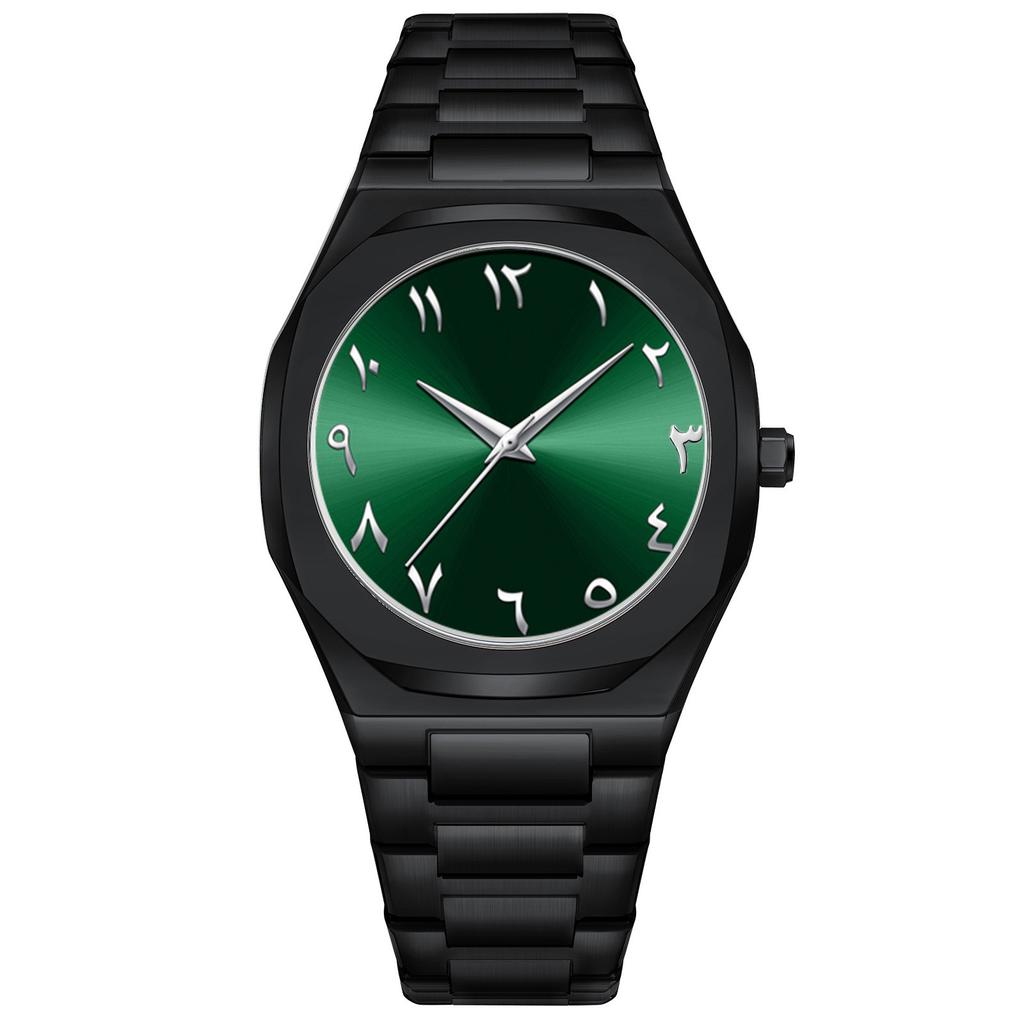 Waterproof Men's Watch Arabic Numeral Alloy Case Stainless Steel Luxury Shiny Black Silver Watch