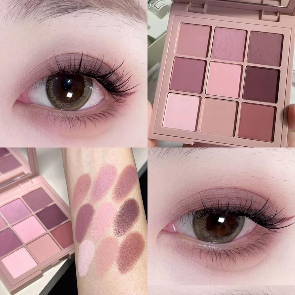 Dry Rose Nine-Color Eyeshadow Palette, Low Saturation, Daily Light Makeup, Pink Series, All Matte, Gray, Pink, Purple, Moisturizing, Nude Makeup