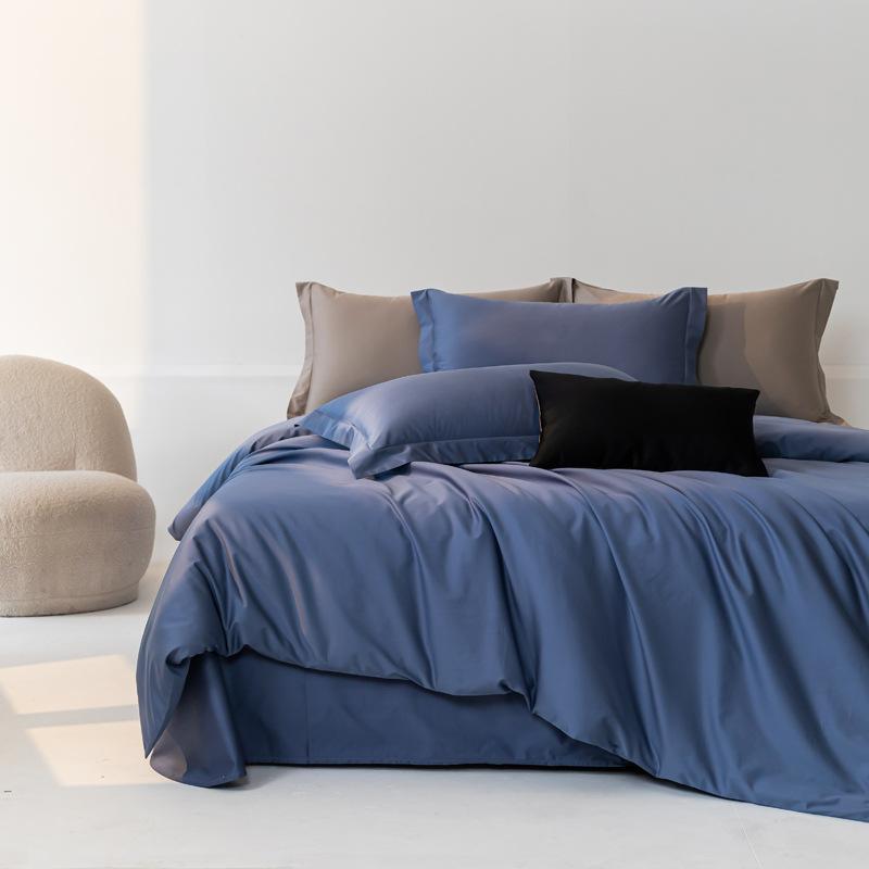 Light luxury high-count long-staple cotton four-piece set, simple wind solid color pure cotton satin quilt cover, sleeping naked, high-end Class
