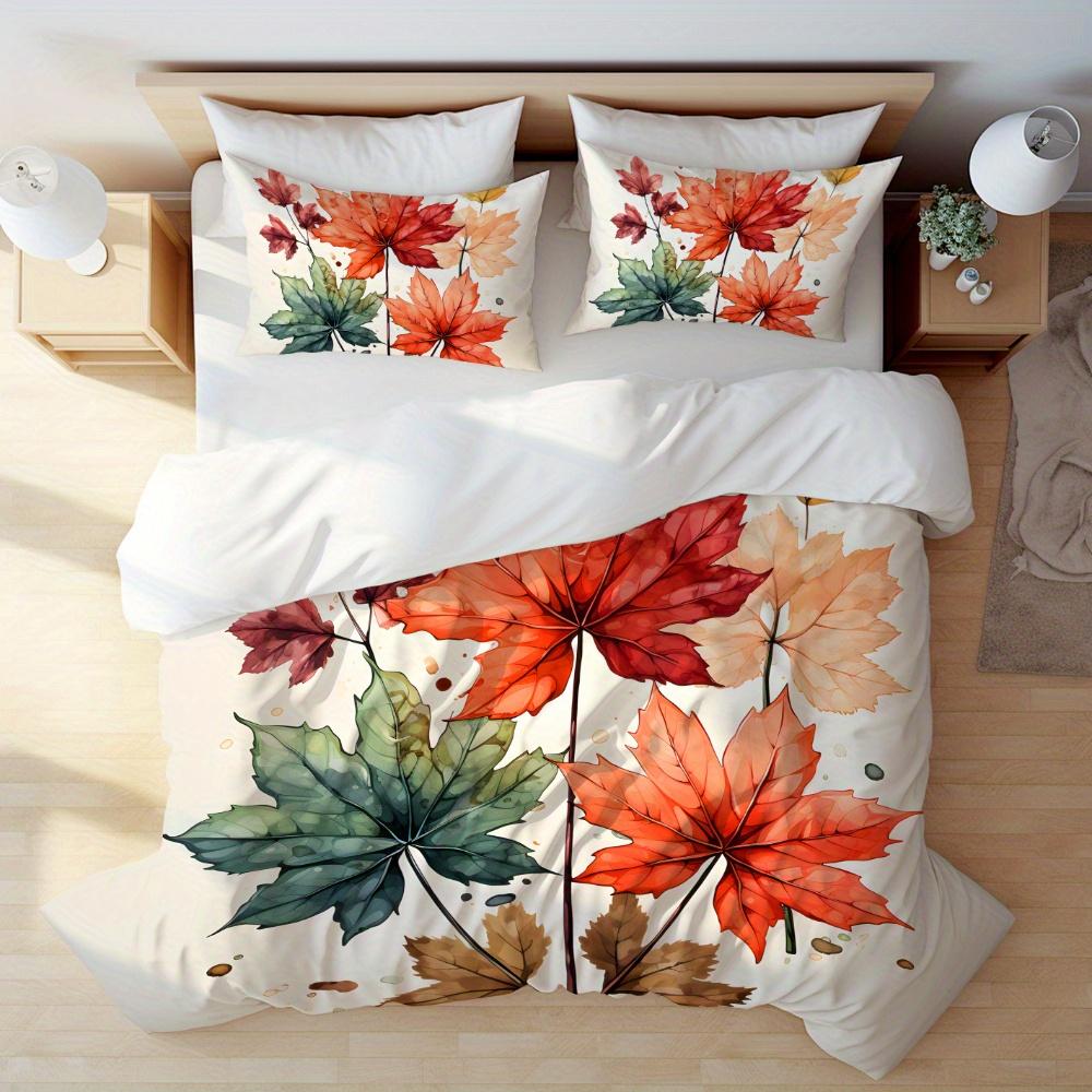 

Fashion Maple Leaf Pattern Digital Printed Bedding Set, Colorful Designed Quilt Cover and Pillowcases, Light Beige Comfortable EU Twin(135x200cm)
