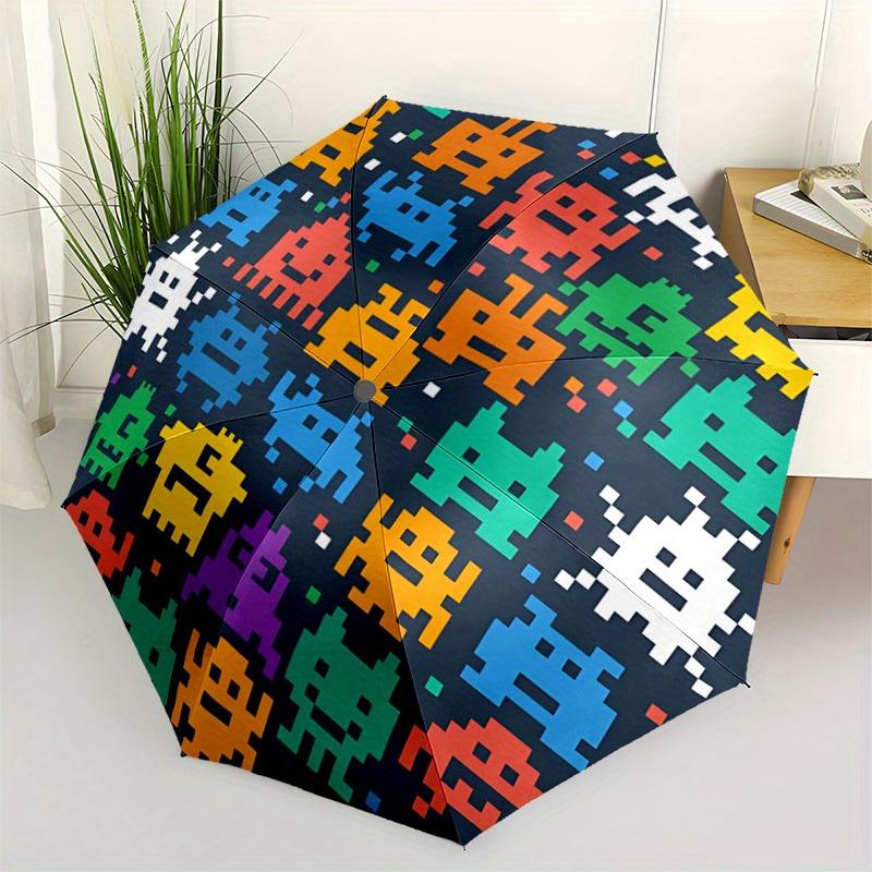 1pc Space Invaders Pixel Art Auto Open/close, All-Season Portable Folding Umbrella for Women & Men, Travel, Everyday, Formal Events -06135
