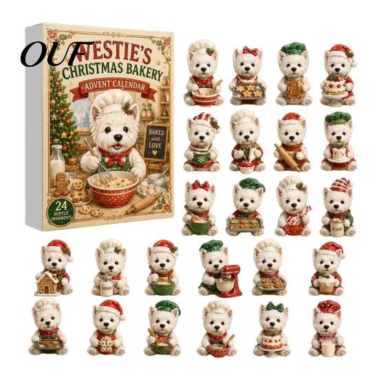 Holiday Decoration Accessories 24 Days Cute Dog Advent Calendar 2026, 2D Acrylic Puppy Ornaments Christmas Tree Hanging Countdown Calendar,