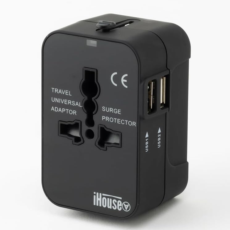 

iHouse all International Adapter Plug, Outlet Adapter, Multi-Purpose Adapter, 2 USB Ports, Worldwide Compatible, Ministry of Economy, Trade and