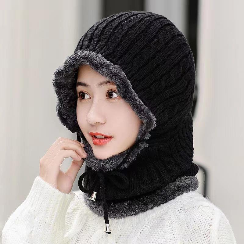 Women’s hat Winter warm hat outdoor cycling windproof cold-weather knit beanie with neck protection fleece-lined men's hat