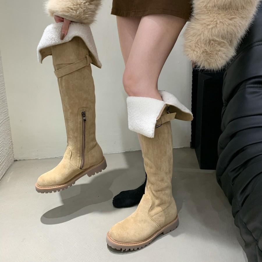 Skinny Over-Knee Boots Lamb Fur Tall Boots Snow Boots Boots Women's Boots Suede Boots Velvet Brown Snow Boots