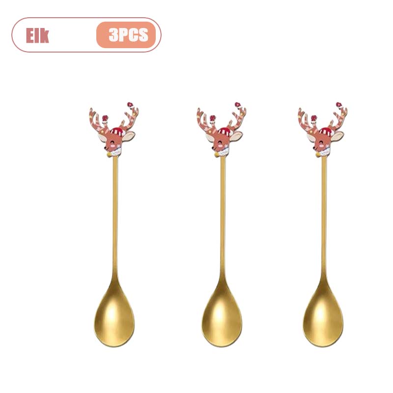 1-10pz Natale Acciaio Inossidabile Posate Cucchiaino Mescolabarbe Babbo Natale Cucchiaino da Dessert Utensili da Cucina Regalo Festivo Stoviglie