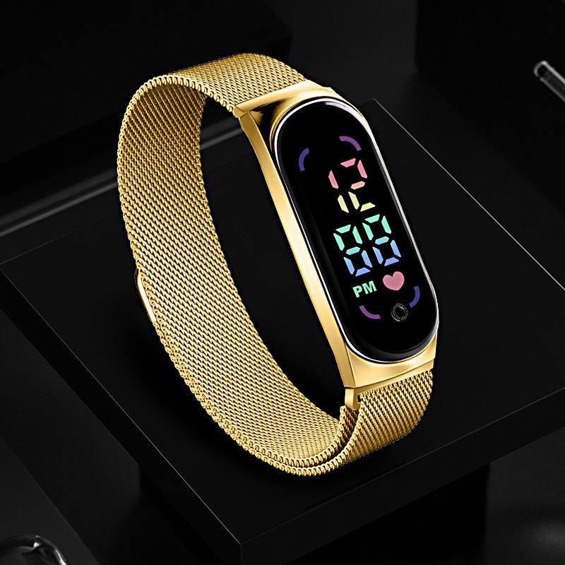 Waterproof Magnetic LED Digital Sports Watch for Students with Alloy Bracelet - Children's Gift