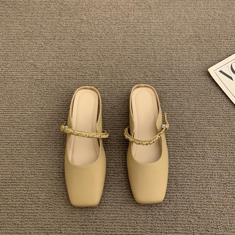 

Полушлепки с низким каблуком, с маленьким ароматом, с головкой-мешком, женская обувь, летняя носка 2025, нишевые французские полушлепки, ленивые одинарные туфли 39 хаки