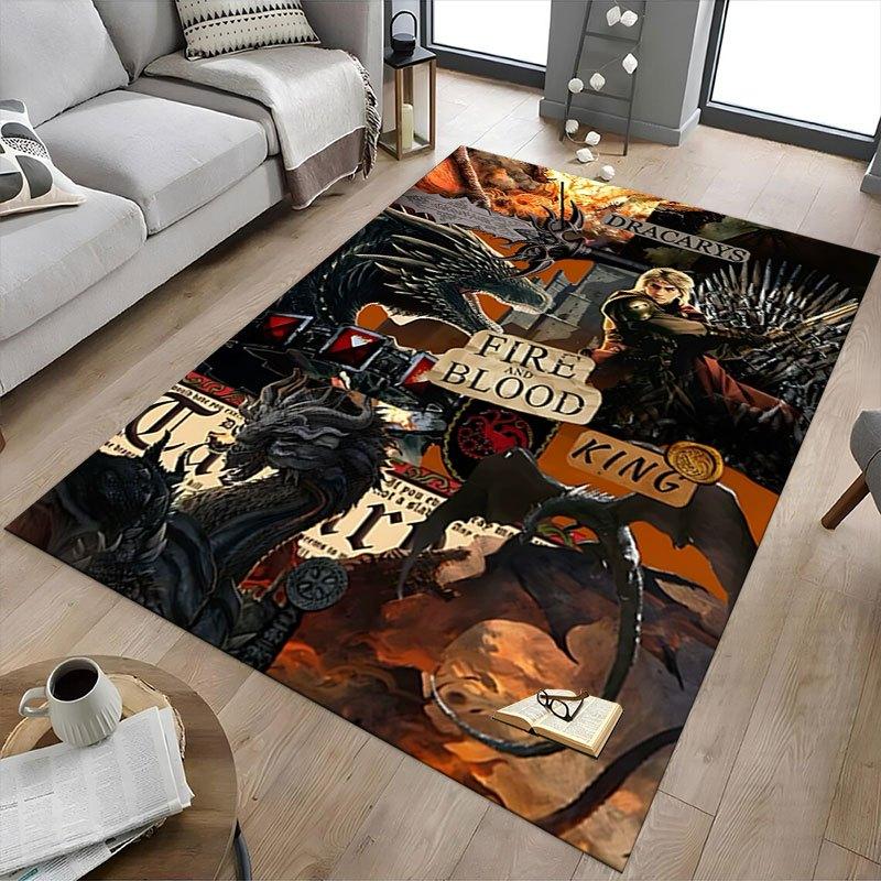 1pc Fire and Blood Office Carpet Chair Mats, Home Decor Mat Fantasy Theme Mat Durable Mat, Dragon Decor,Suitable for Fantasy Theme Lovers