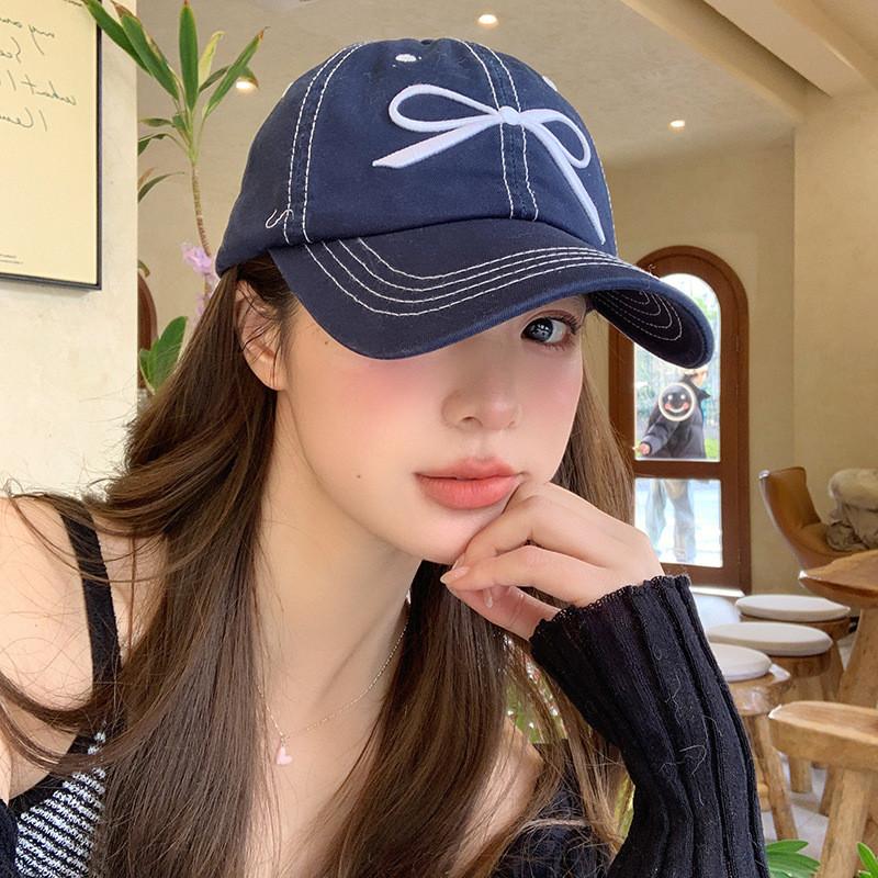 Bowknot Stylish Embroidered Baseball Cap For Women Adjustable Soft Top Spring Summer