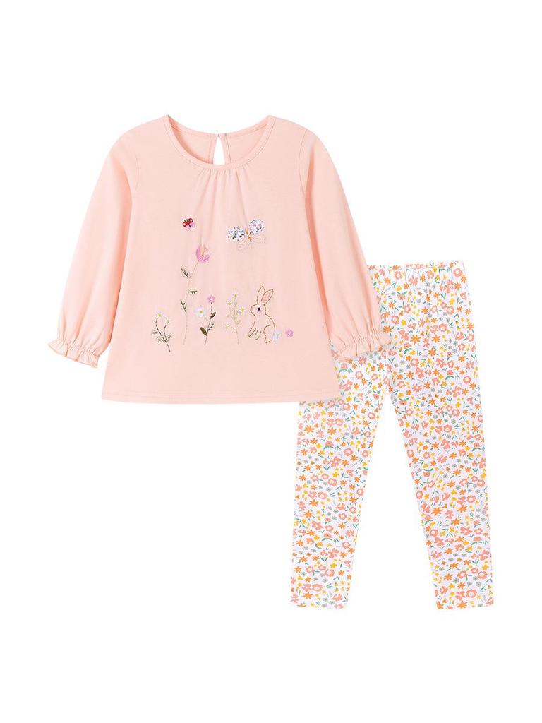 Little Maven European-Style Autumn Girls' Cartoon Bunny Floral Outfit