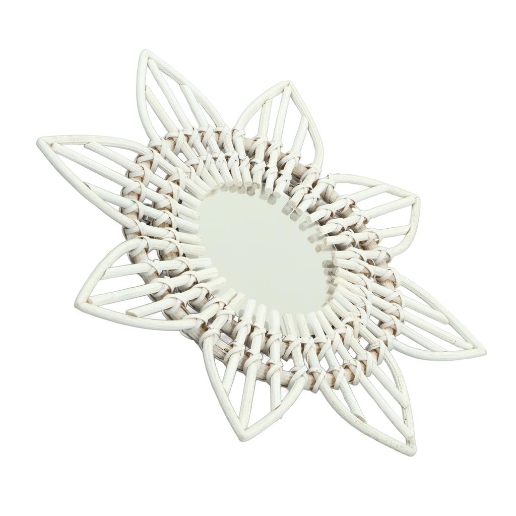 Rotting Väggspegel Vit Blomma Form Rustik Vintage Högpolerat Glas Dekorativ Spegel för