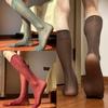 Mens Nylon Sheer Suit Socks Business Dress Socks Elastic Wide Striped See Through Formal Dress Over the Calf Stockings