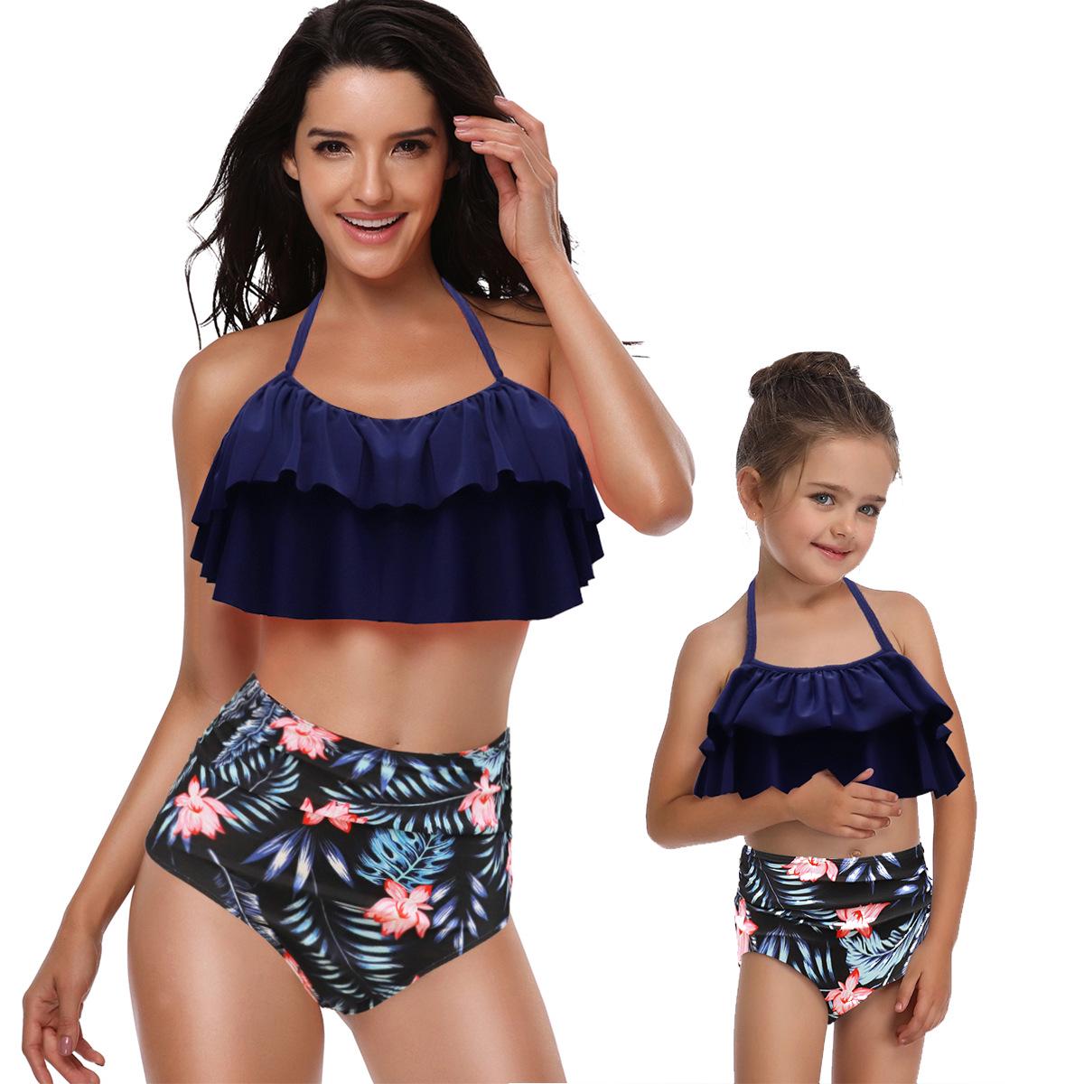 

Комплект купальника бикини с высокой талией и оборками для мамы и дочки Kids 116 розовый/цветочный