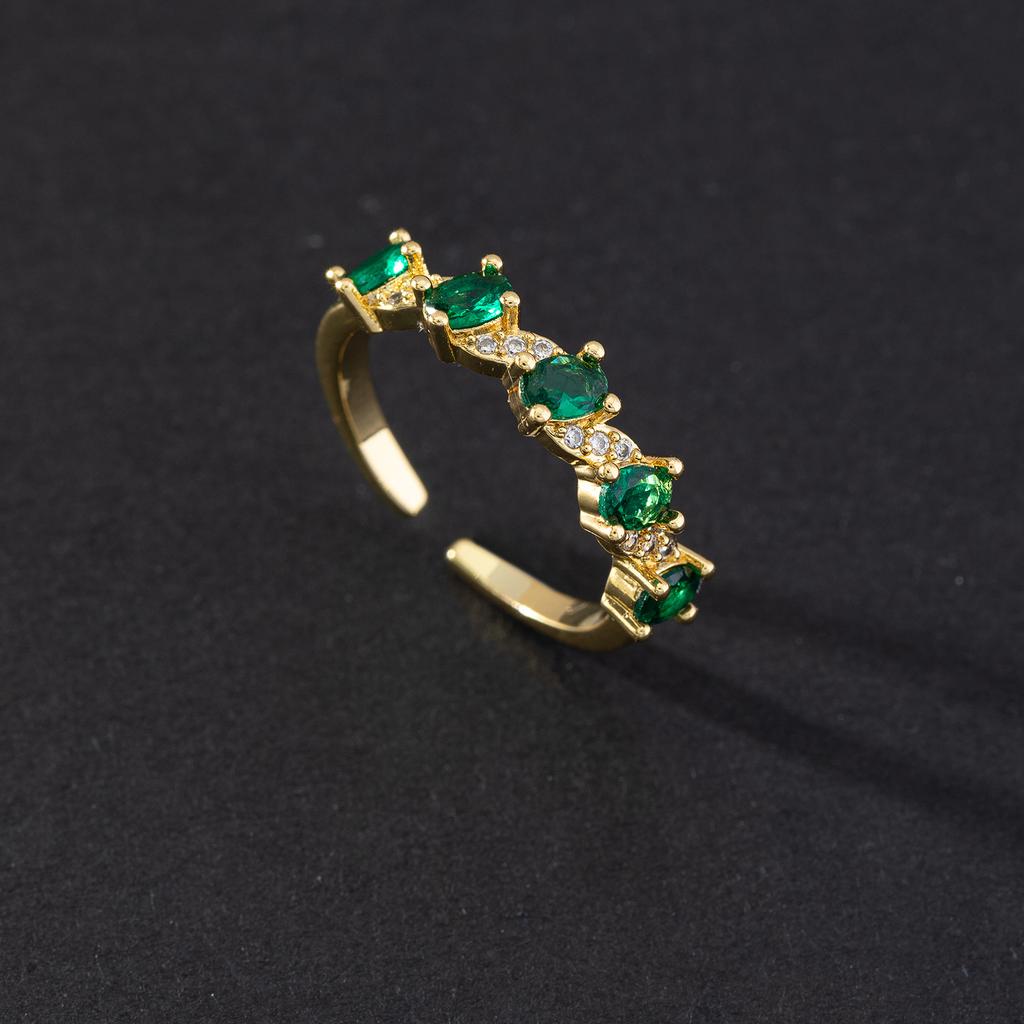 Vintage grandmother green gemstone ring zircon eye snake metal ring niche design temperament open ring
