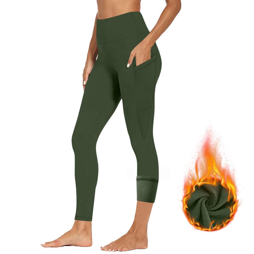 High Waisted Fleece Lined Leggings Women Lightweight Yoga Pants Casual Workout Thermal Warm Tights With Pockets