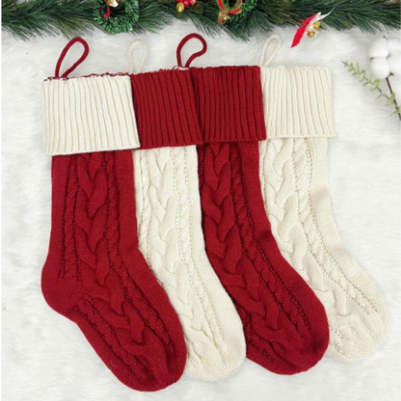 Navidad Knitting Christmas Custom Embroidered Xmas Boot Stocking Gift Bag Tree Hanging Monogram Pendant New Year Party Prop