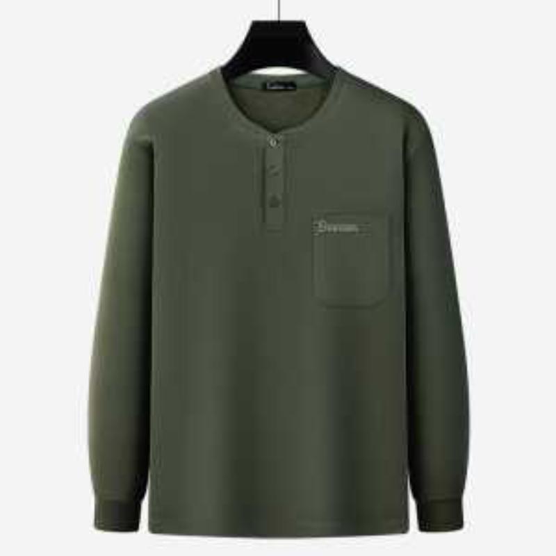 Neue Herren-Langarmhose aus reiner Baumwolle Basisoberteil Herbst Mittelalterlicher Papa-Kragen