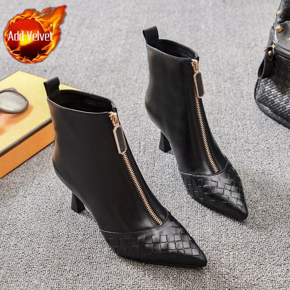 Fashion Women's Ankle Boots Work Plain Leather Fur Booties High Quality Hot New Rock Designer Luxury Large Size Warm Female Short Shoes